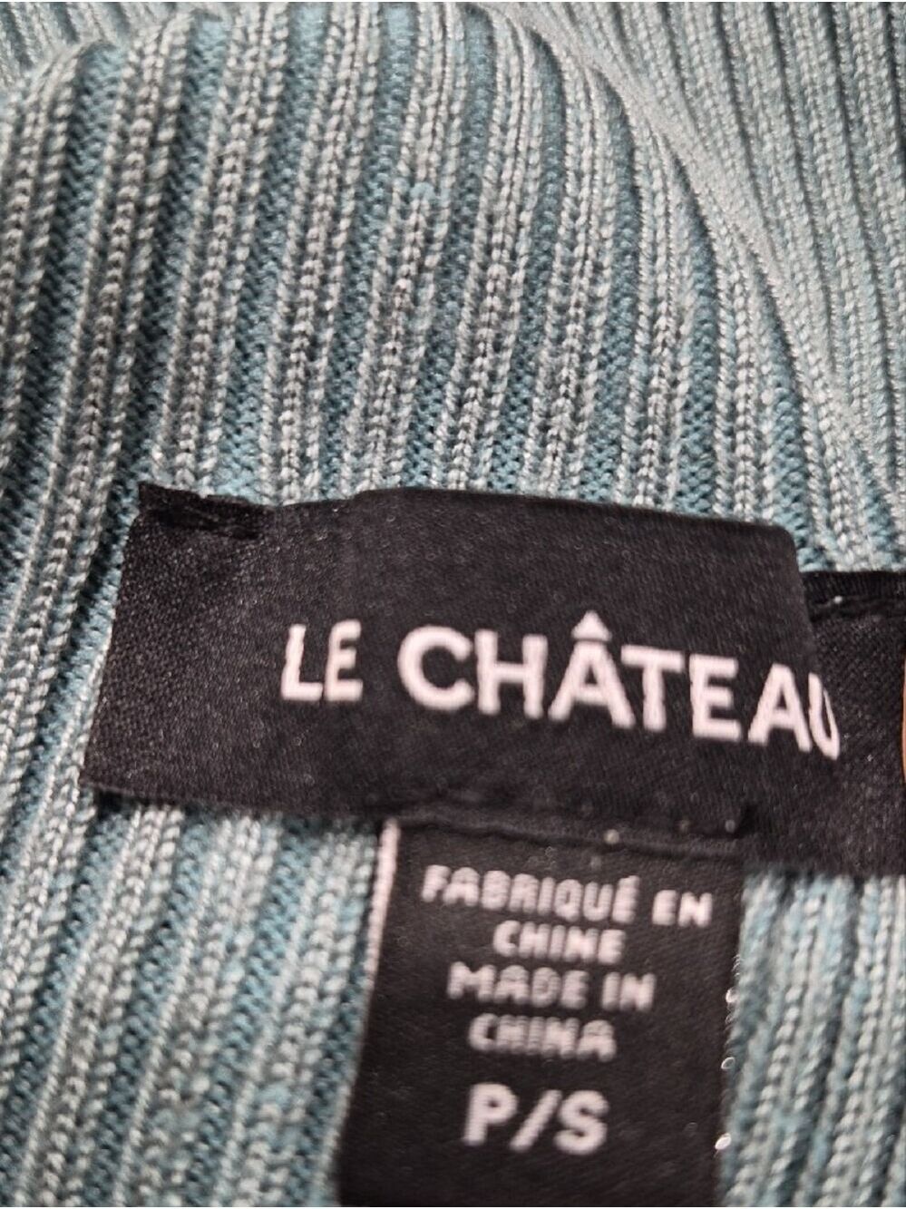 Le Chateau Dusty Teal Chevron Ribbed Mock Neck Knit Sweater Dress PS - Picture 6 of 6